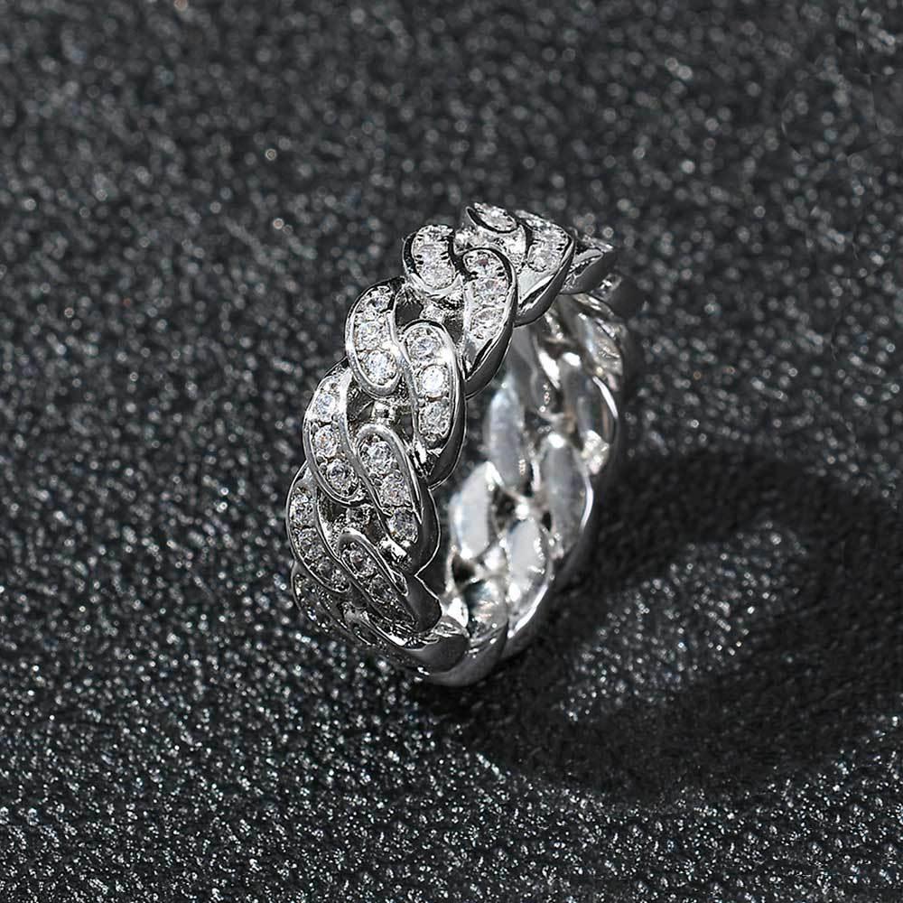 8mm Single-Row Zircon Cuban Ring with 18K Gold Plating for Men | Trendy Hip Hop Jewelry | Caratix Jewelry - CaratixJewelry